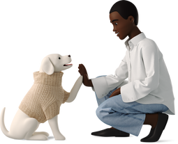 business-3d-young-woman-high-five-with-dog-in-sweater
